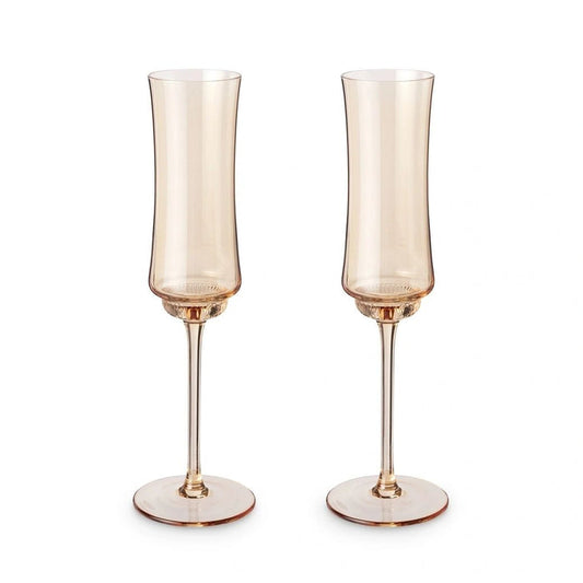 Tulip Amber Tinted Glass Stemmed Champagne Flutes Set of 2 - Potpourri Gift Shop