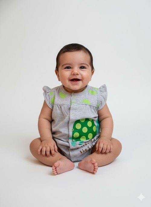 Turtle - Hlaf Sleeve- Summer Romper Grey