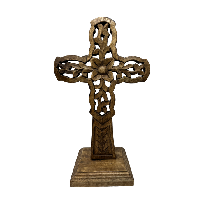 "Vineyard" Hand Carved Wood Table Cross