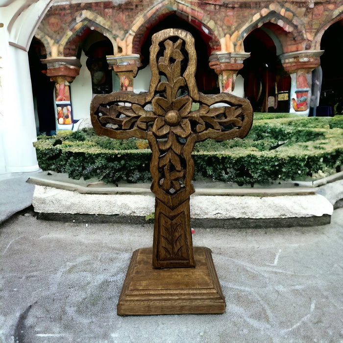 "Vineyard" Hand Carved Wood Table Cross