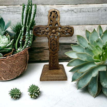 "Vineyard" Hand Carved Wood Table Cross