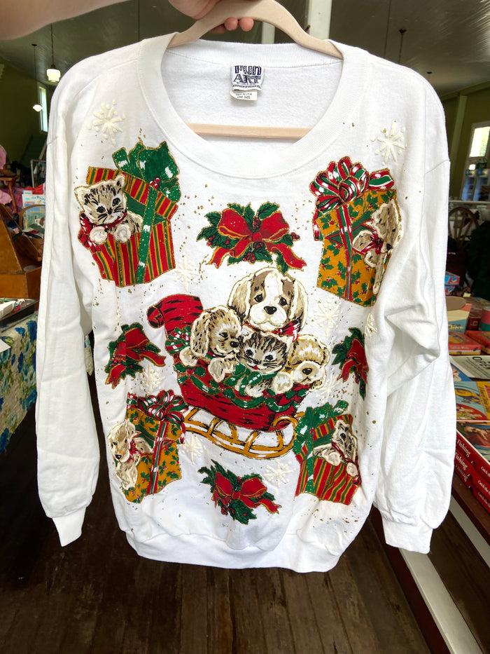 Vintage Fun Art Christmas Puffy Print Ugly Sweater Sweatshirt 1990s*One Size - Deer Creek Mercantile