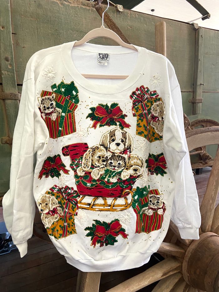 Vintage Fun Art Christmas Puffy Print Ugly Sweater Sweatshirt 1990s*One Size - Deer Creek Mercantile