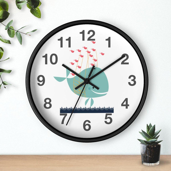 Nursery Wall Clock No Ticking Ocean Whale, Kids Wall Clock, Nursery Large Wall Clock, Silent Nursery Wall Clock, Kids Wall Decor | Pippa + June