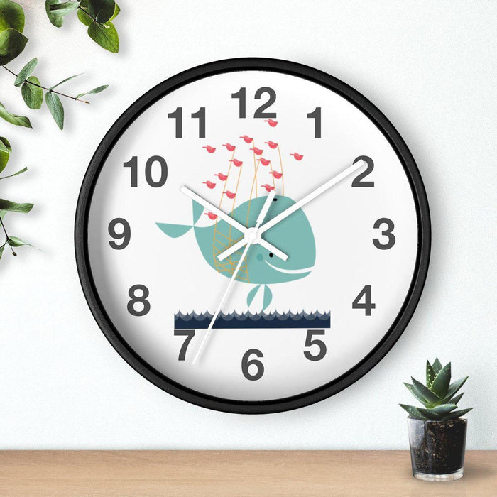 Nursery Wall Clock No Ticking Ocean Whale, Kids Wall Clock, Nursery Large Wall Clock, Silent Nursery Wall Clock, Kids Wall Decor | Pippa + June