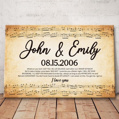 Whatever You Lack I Got You - Couple Canvas - Gift For Couple Music Score Personalized Custom Framed Canvas Wall Art