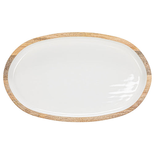 White Enameled Mango Wood Tray
