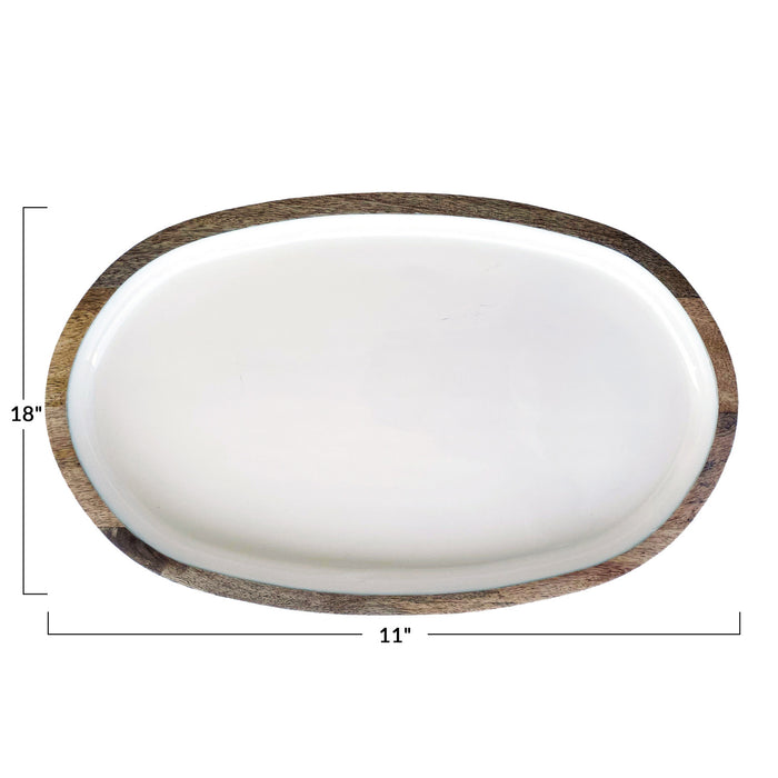 White Enameled Mango Wood Tray