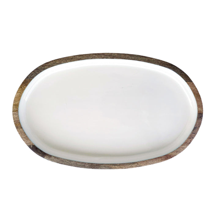 White Enameled Mango Wood Tray