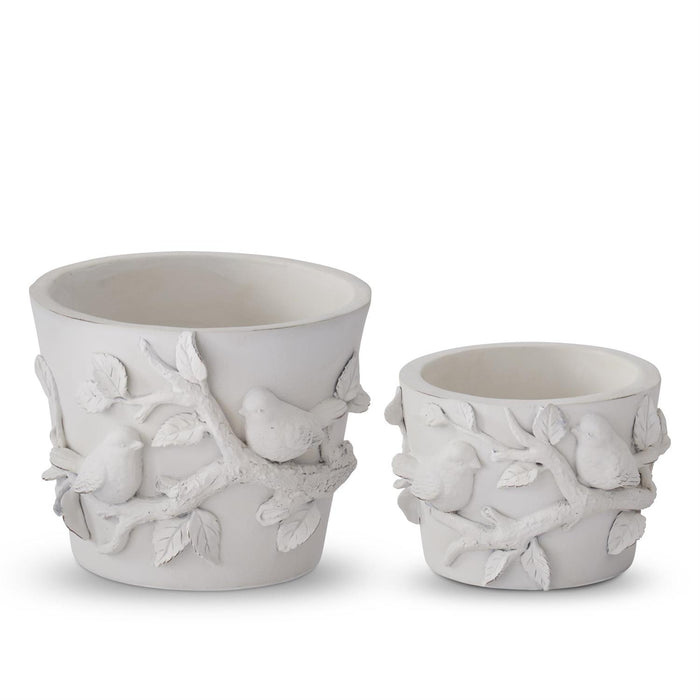 White Resin Round Bird Pot -2 Sizes